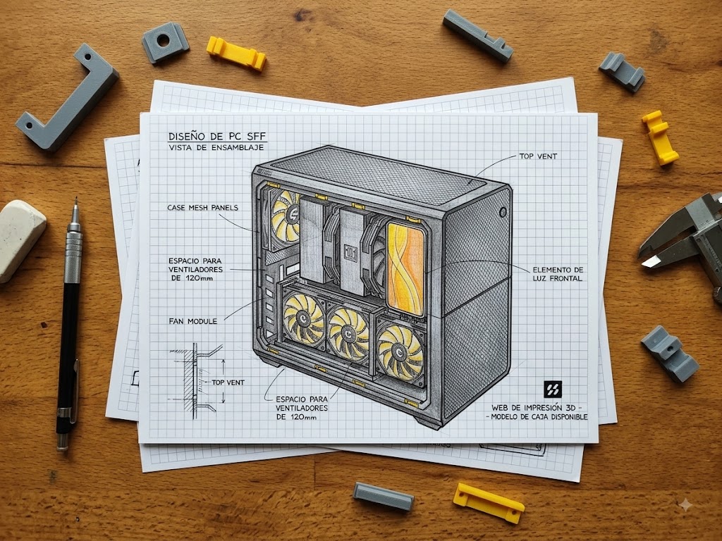 Boceto de un proyecto de PC diseñado para fabricar en 3D